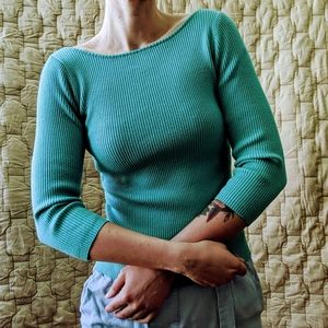 vtg aqua boatneck top